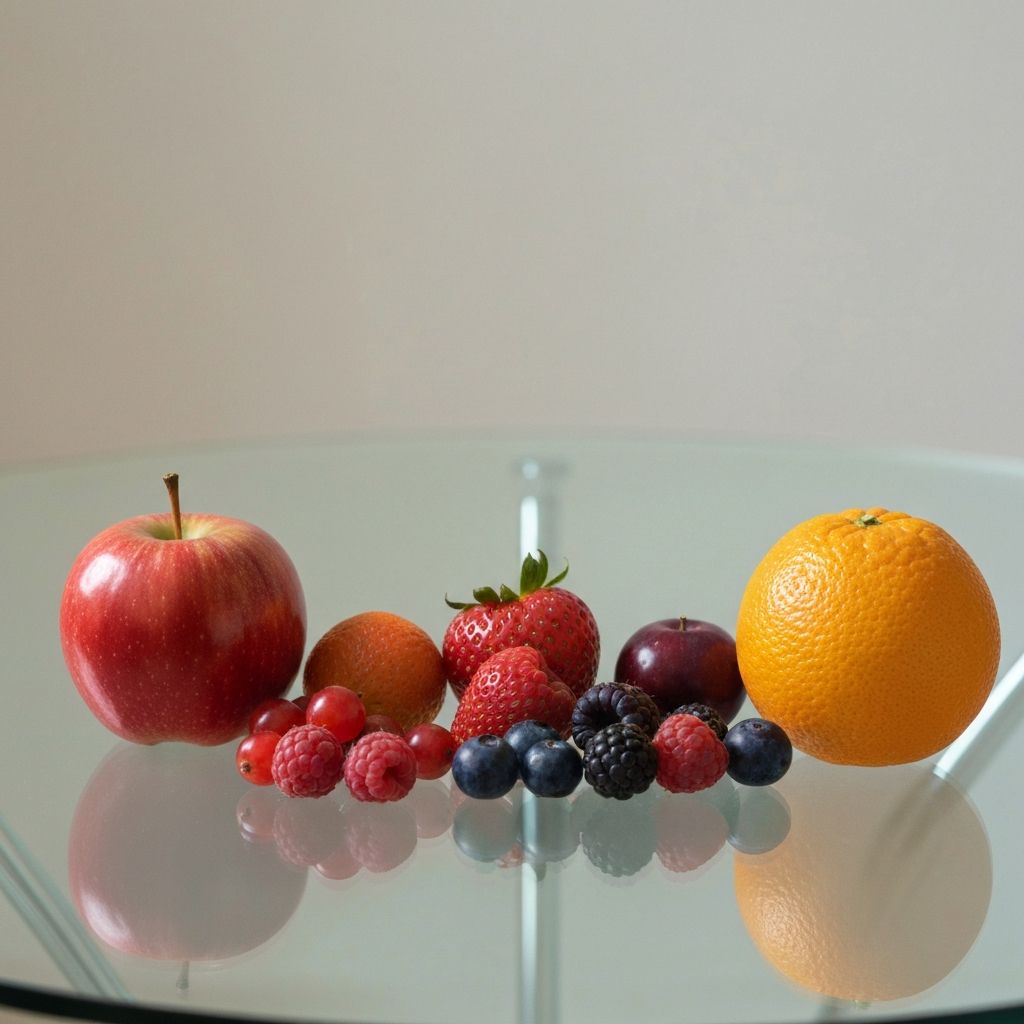 Minimalističan aranžman voća na staklenom stolu s prirodnom svjetlošću